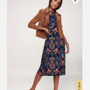 Madeline Blue and Pink A-Line Dress with Bishop Sleeves